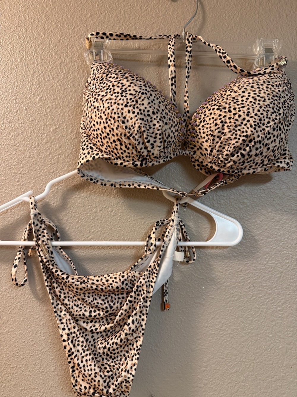 Victoria's Secret Beige and Black Leopard Print Bikini Set